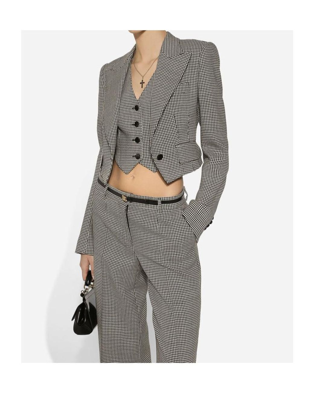 Dolce & Gabbana Gray Short Houndstooth Jacket With Vest