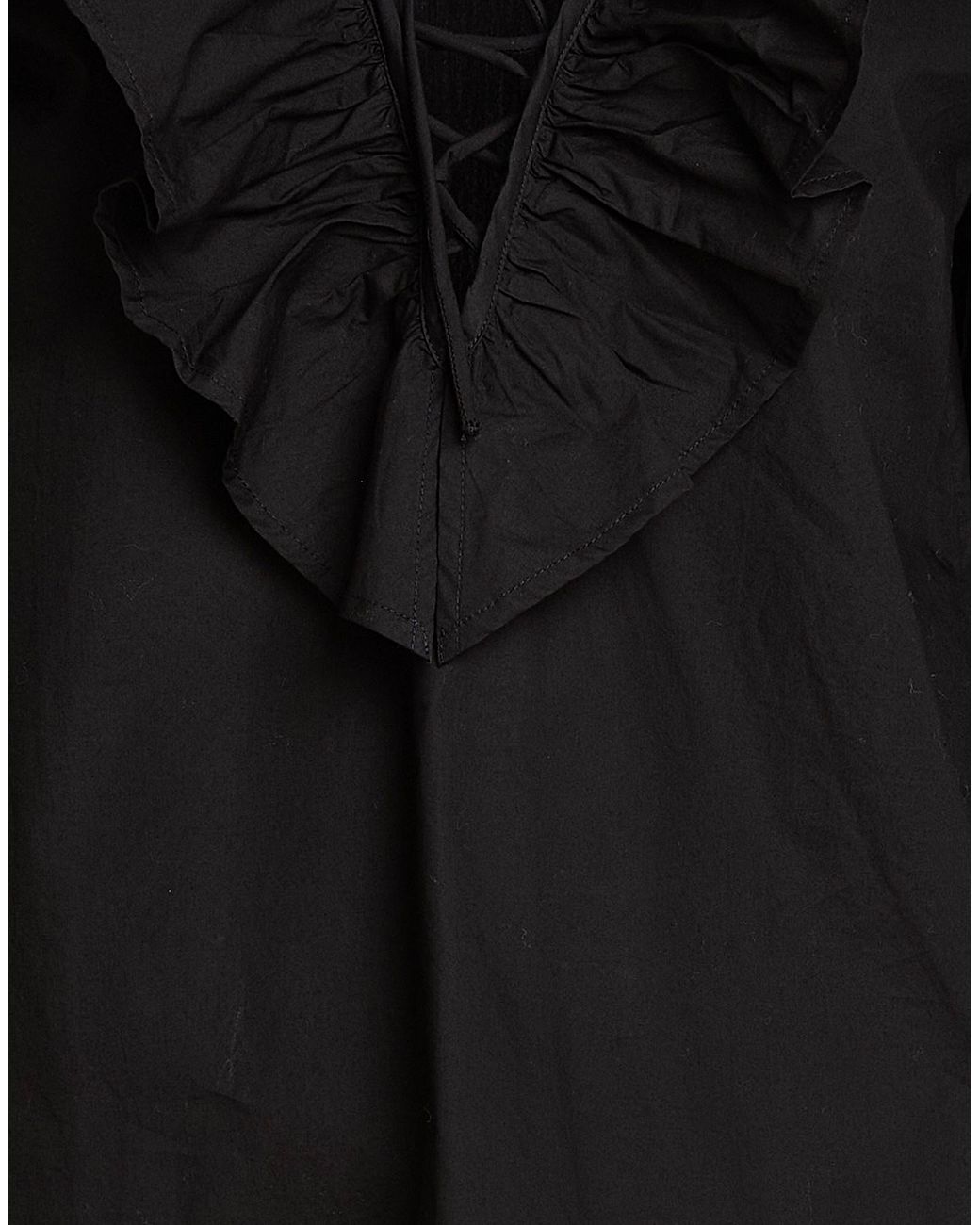 Ganni Black Solid-Color Long-Sleeve Ruched Top