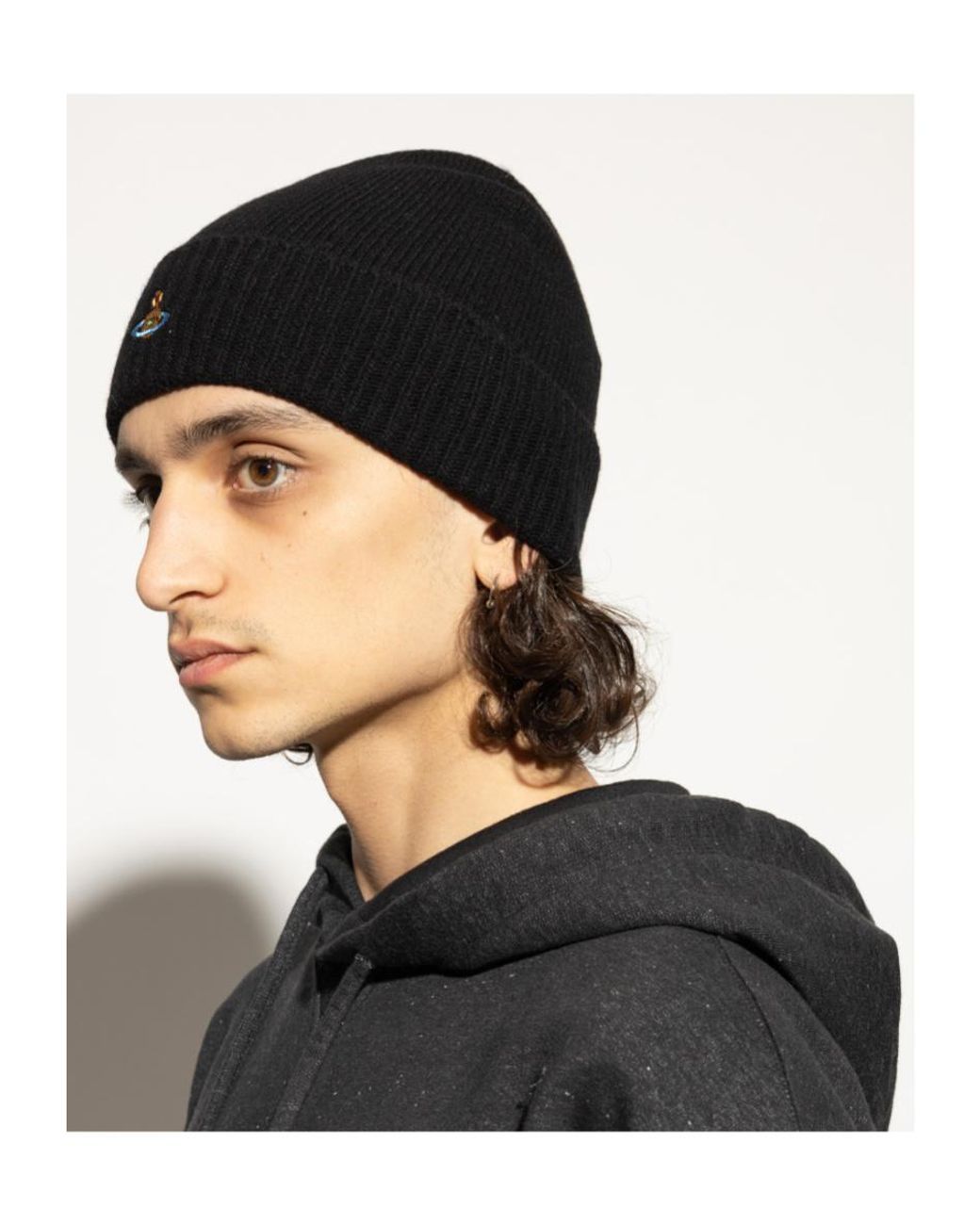 Vivienne Westwood Black Logo Embroidered Beanie for men