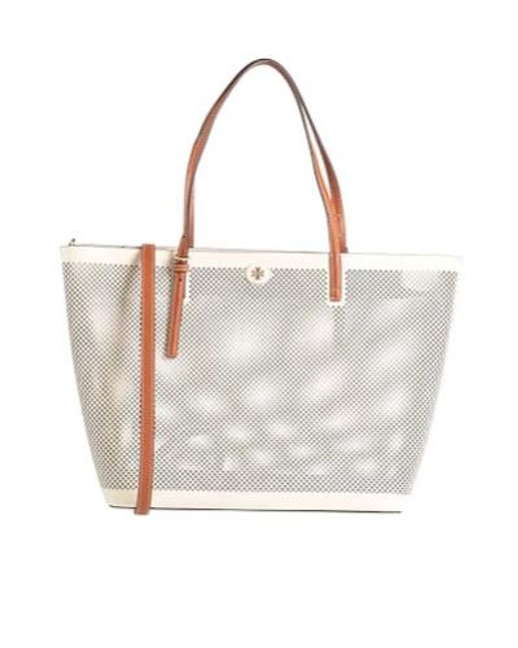 Tory Burch White Large-Sized Natural Cowhide Tote Bag