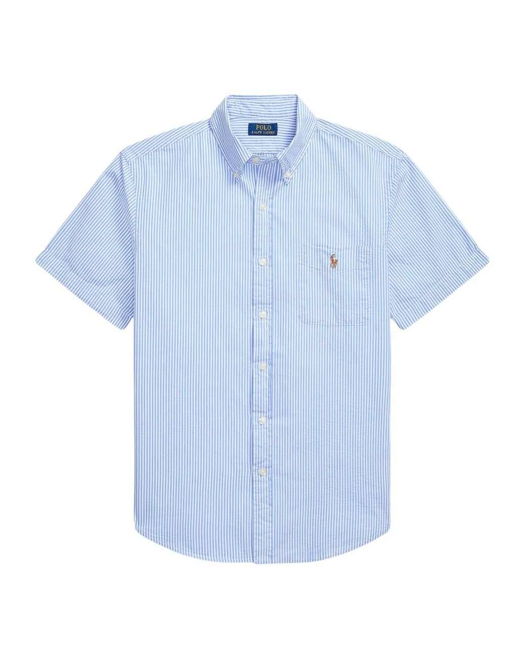 Ralph Lauren Blue Striped Short-Sleeve Shirt for men