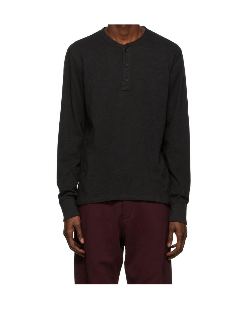 Rag & Bone Black Long Sleeve Henley T-Shirt for men