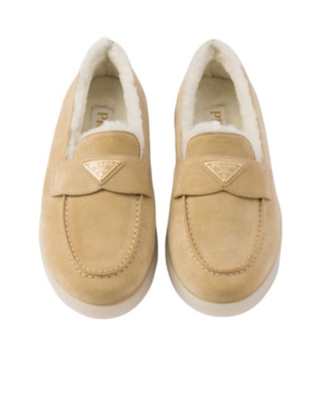 Prada Natural Triangle-Logo Slip-On Loafers