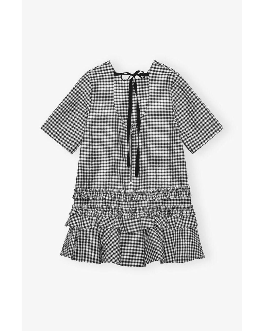 Ganni Gray Checked Mini Dress