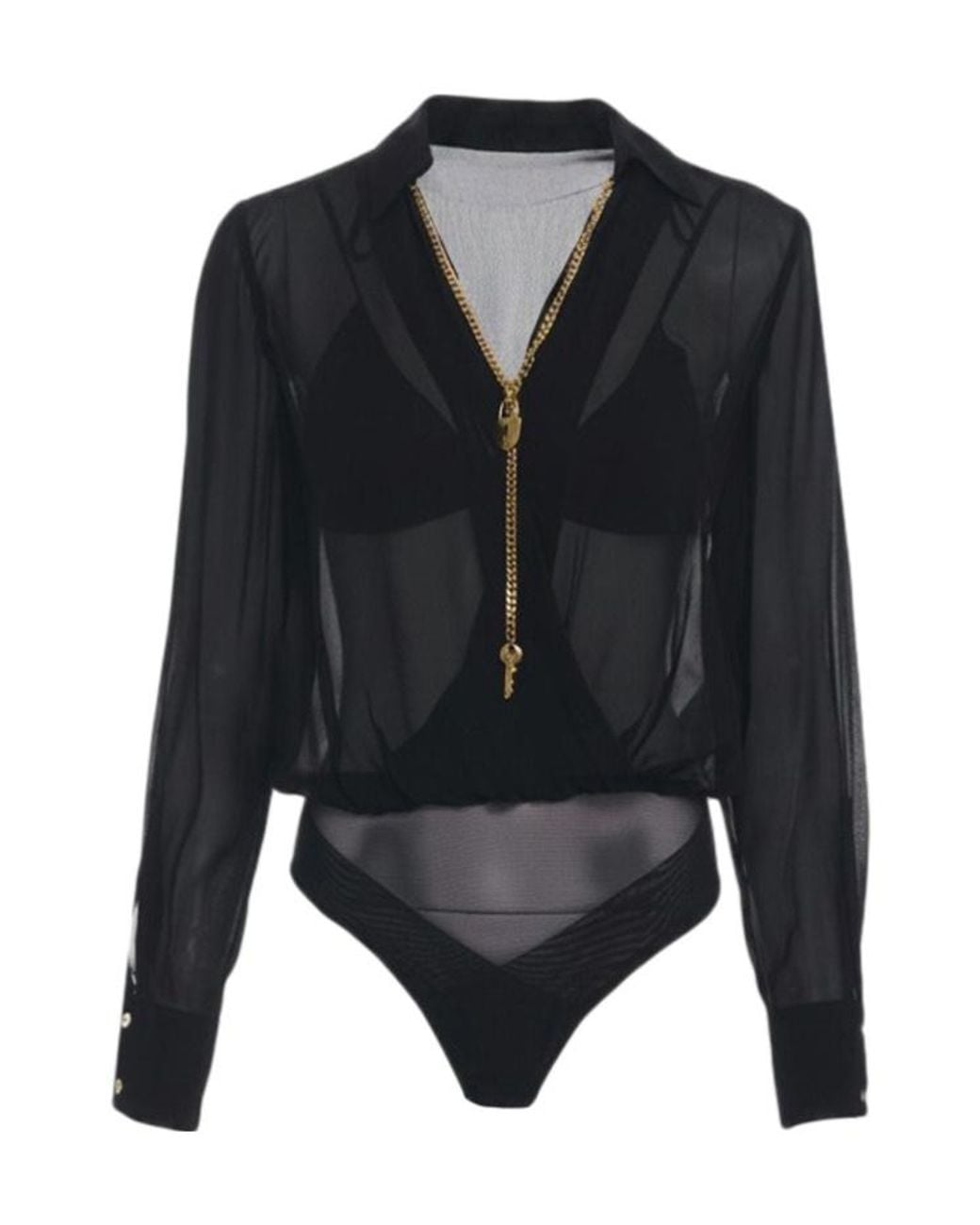 Elisabetta Franchi Black Chained Long-Sleeved Top