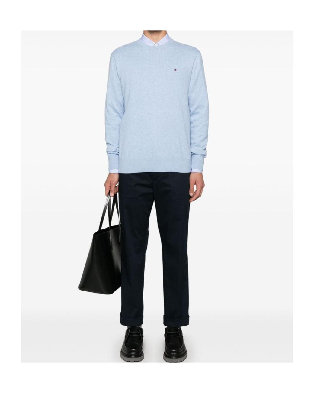 Tommy Hilfiger Blue Logo-Embroidered Crew-Neck Sweater for men