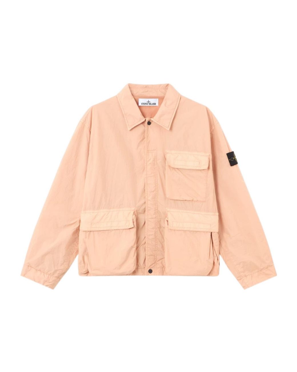 Stone Island Pink Logo Patch Buttoned Overshirt for men
