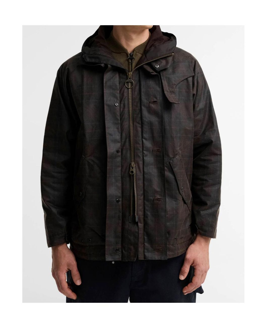 Barbour Black Check-Pattern Hooded Jacket for men
