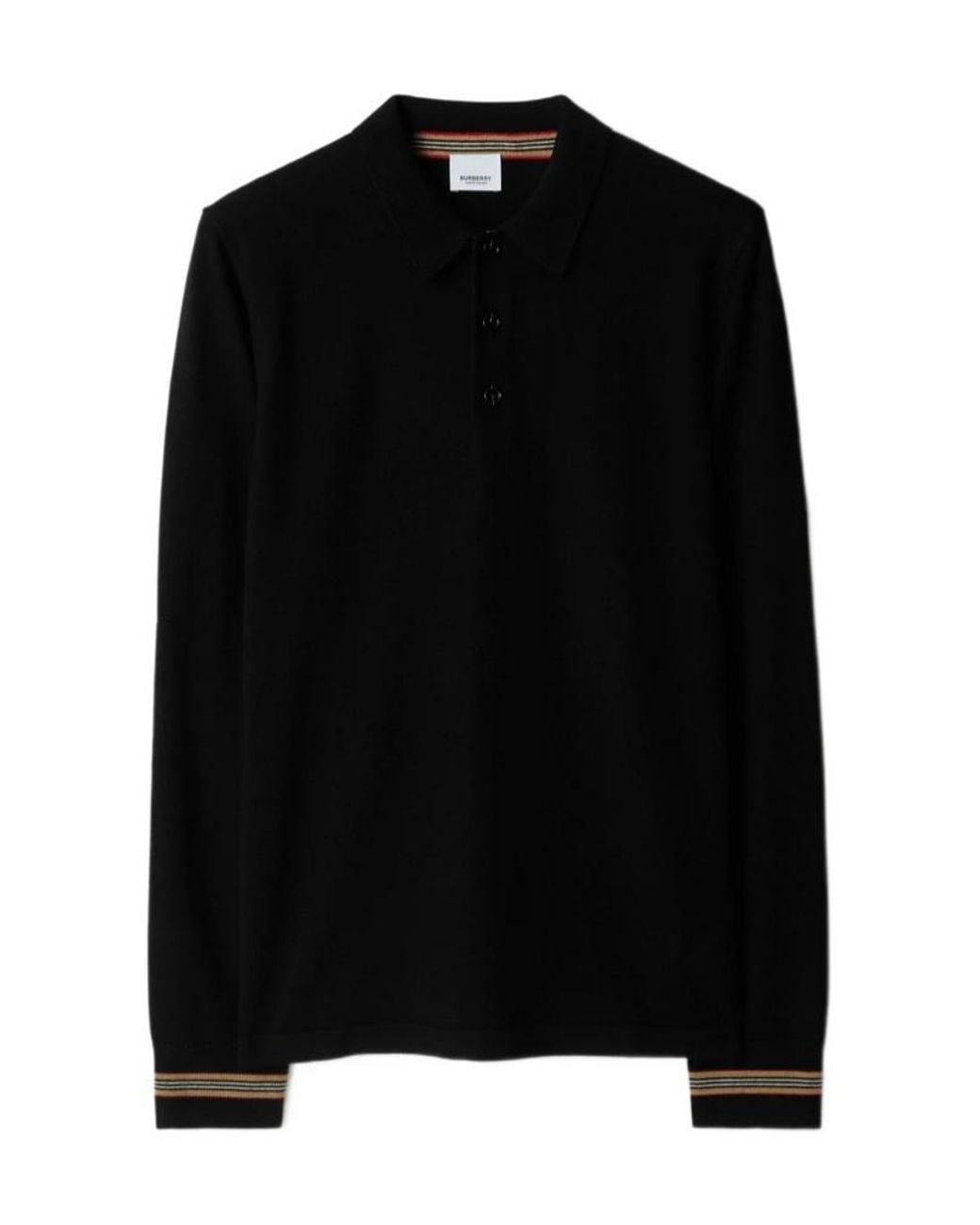 Burberry Black Long-Sleeve Wool Polo Shirt for men