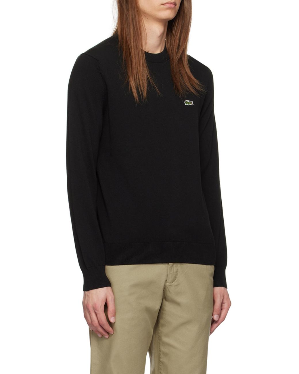 Lacoste Black Logo Patch Crewneck Knitted Jumper for men