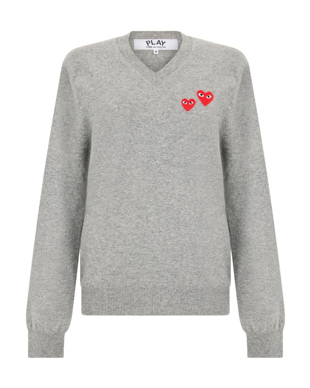 COMME DES GARÇONS PLAY Gray Comme Des Garçons Play Heart Logo V-Neck Knitted Sweater for men