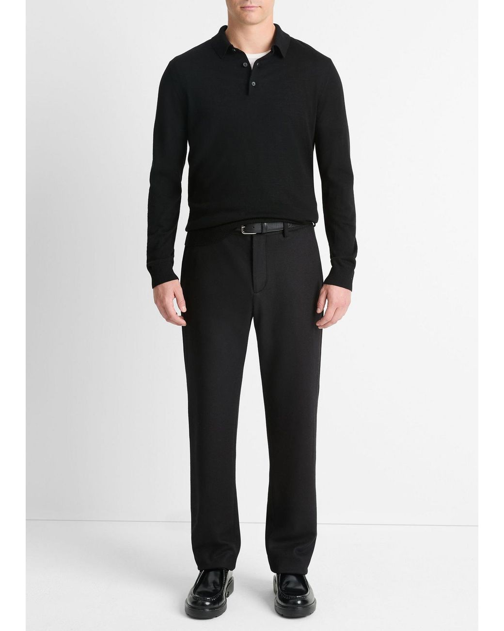 Vince Black Merino Knit Polo Shirt for men