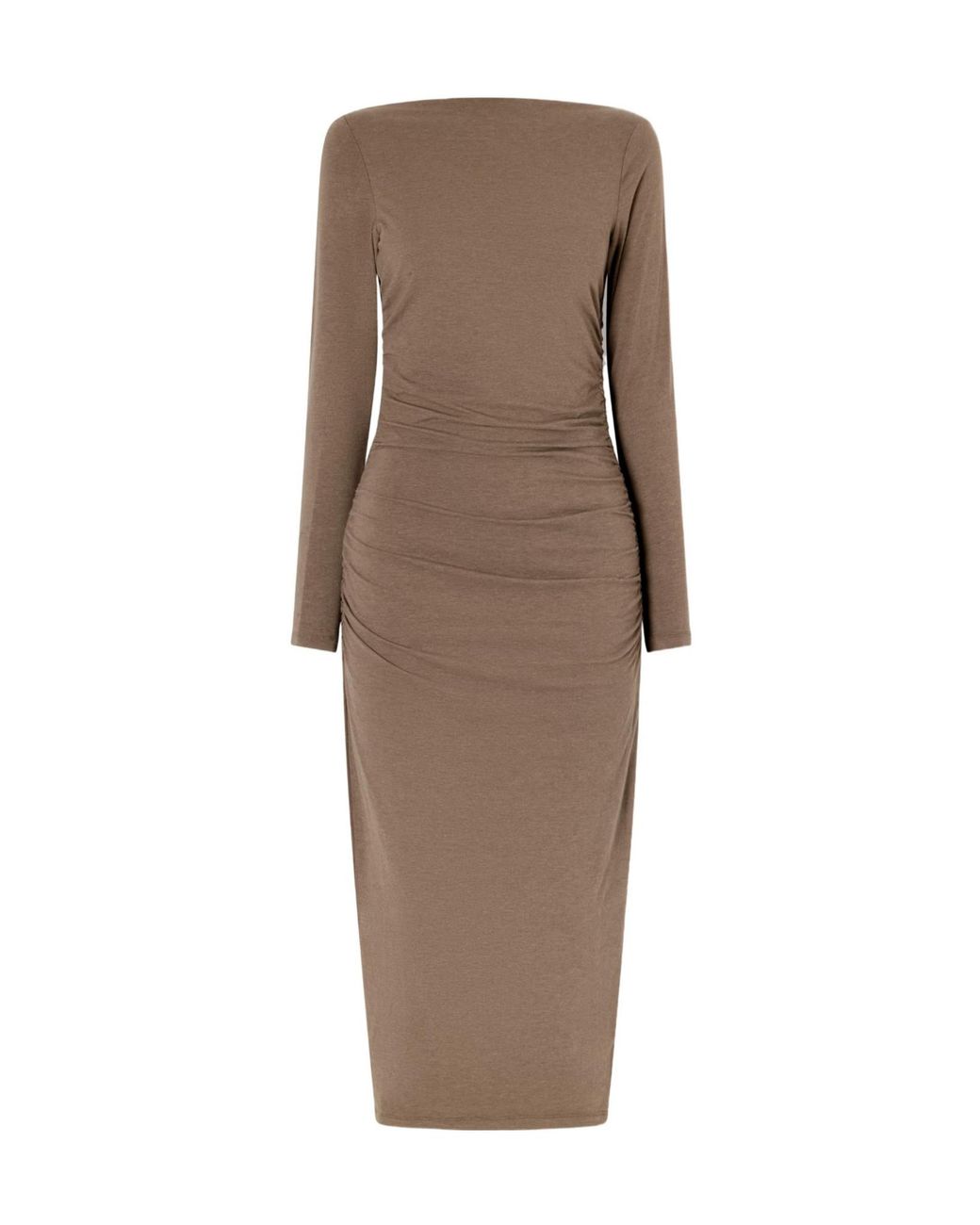 James Perse Brown Gathered Cotton-Blend Midi Dress