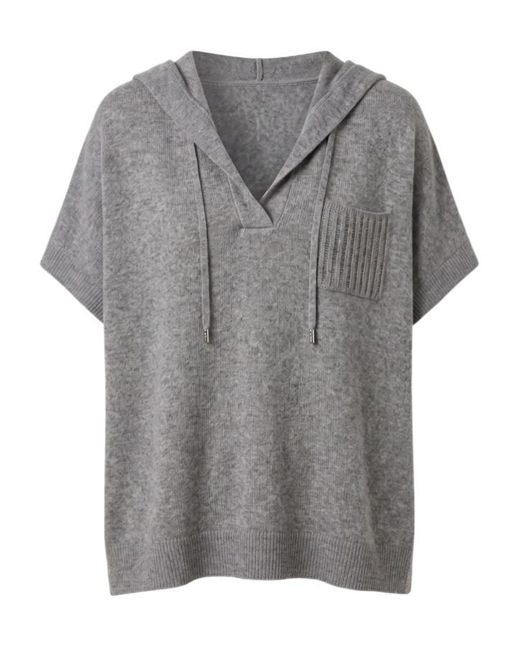 Peserico Gray V-Neck Drawstring Hoodie