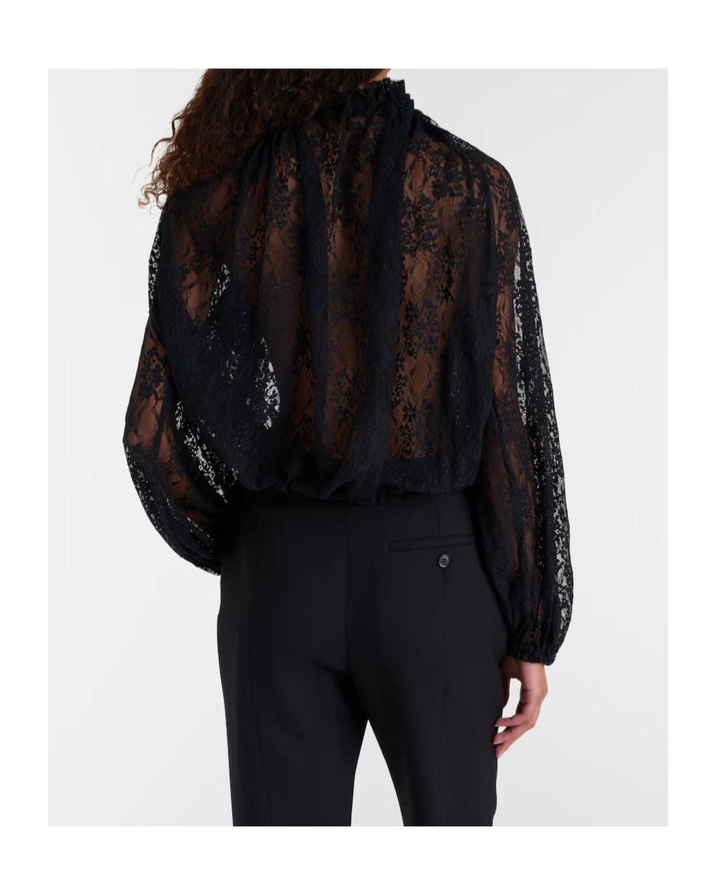 Patou Black Lace Long-Sleeved Blouse