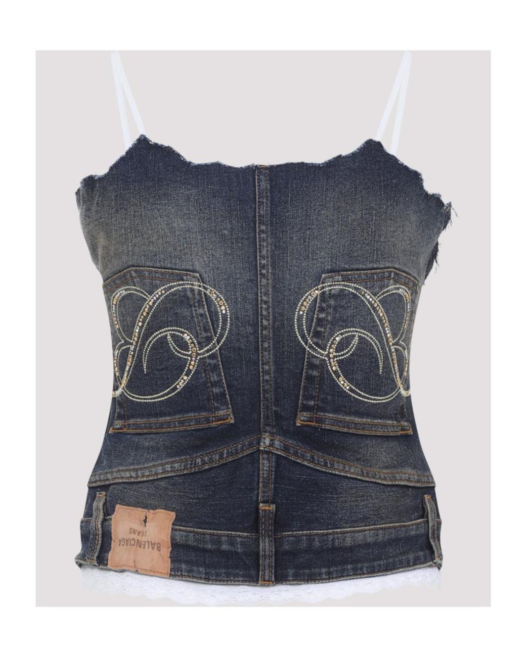 Balenciaga Blue Lace Detailed Denim Top