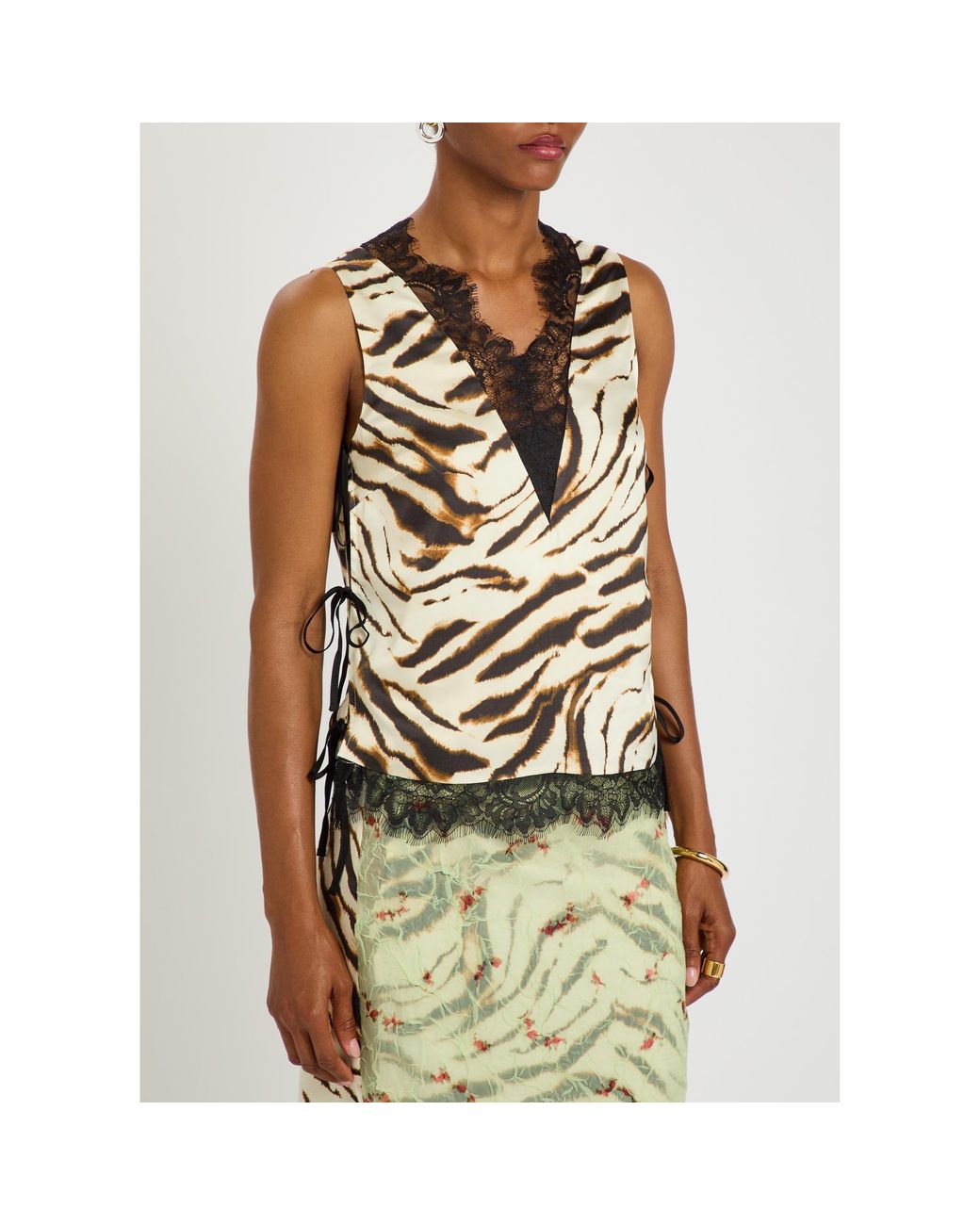 Ganni Black Satin V-Neck Top