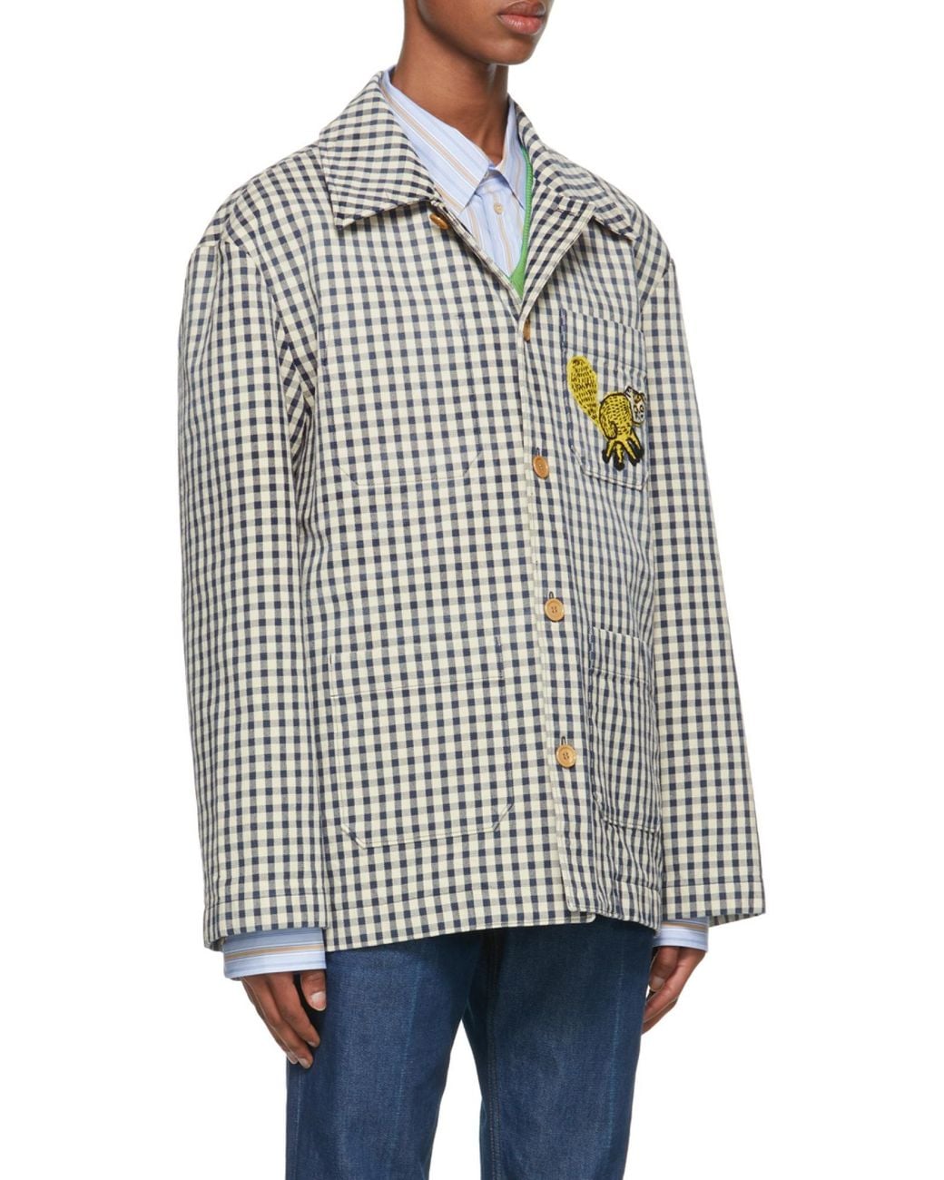 Gucci Gray Gingham Patch-Detail Jacket for men