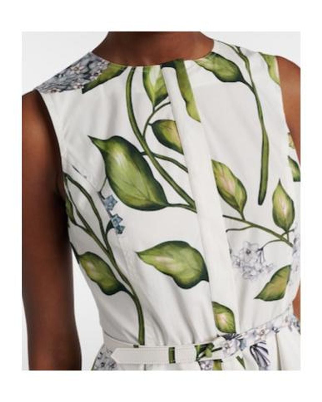 Oscar de la Renta White Porcelain Flower Cotton-Blend Midi Dress