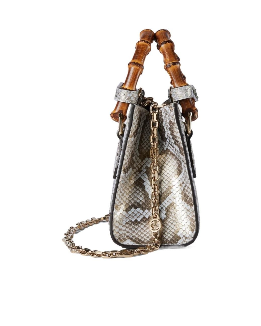Gucci Metallic Diana Mini Python Tote Bag