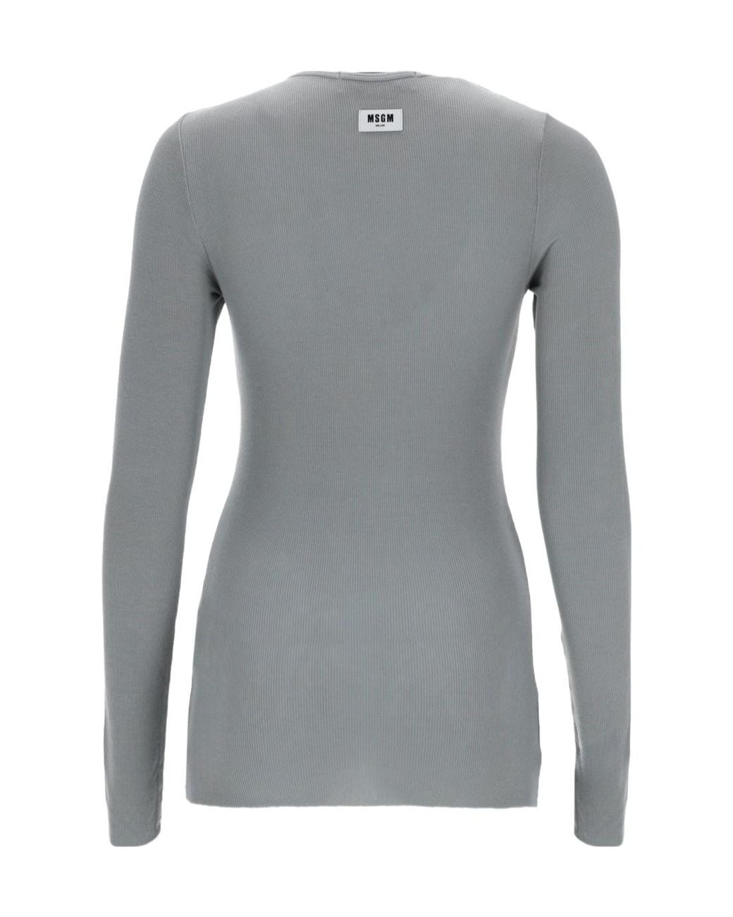 MSGM Gray Ribbed Long-Sleeve Knitted Top