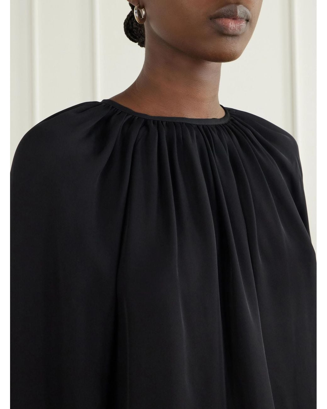 Nili Lotan Black Gathered Silk-Chiffon Blouse