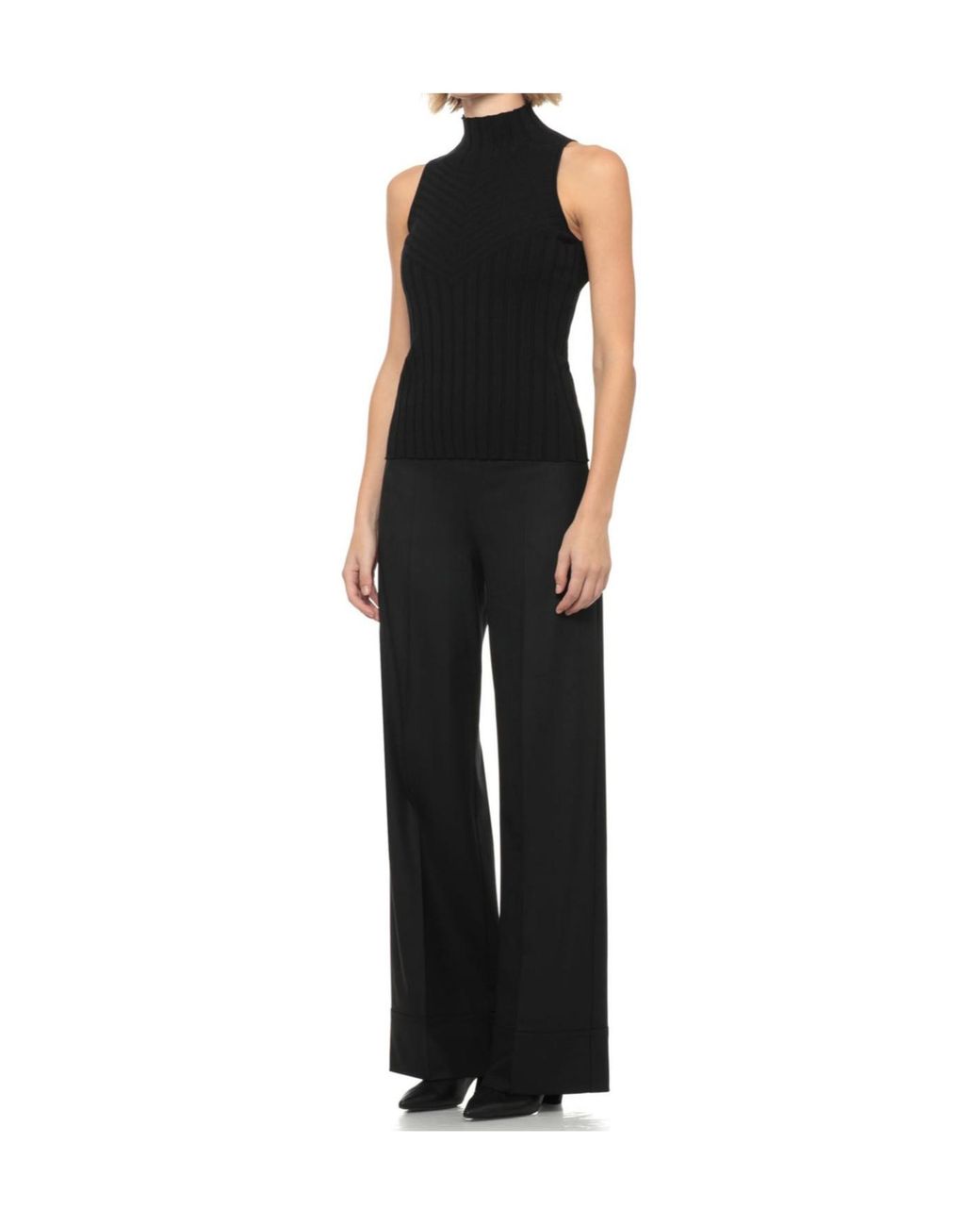 D.exterior Black Ribbed Sleeveless Knitted Top