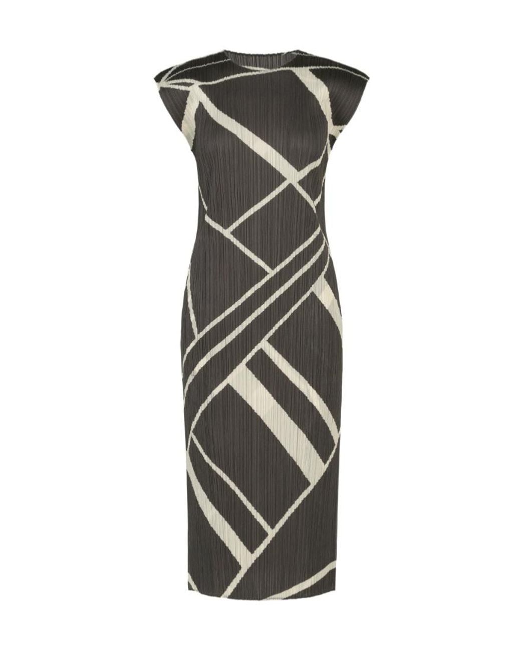 Pleats Please Issey Miyake Black Fold Line Pleated Midi Dress