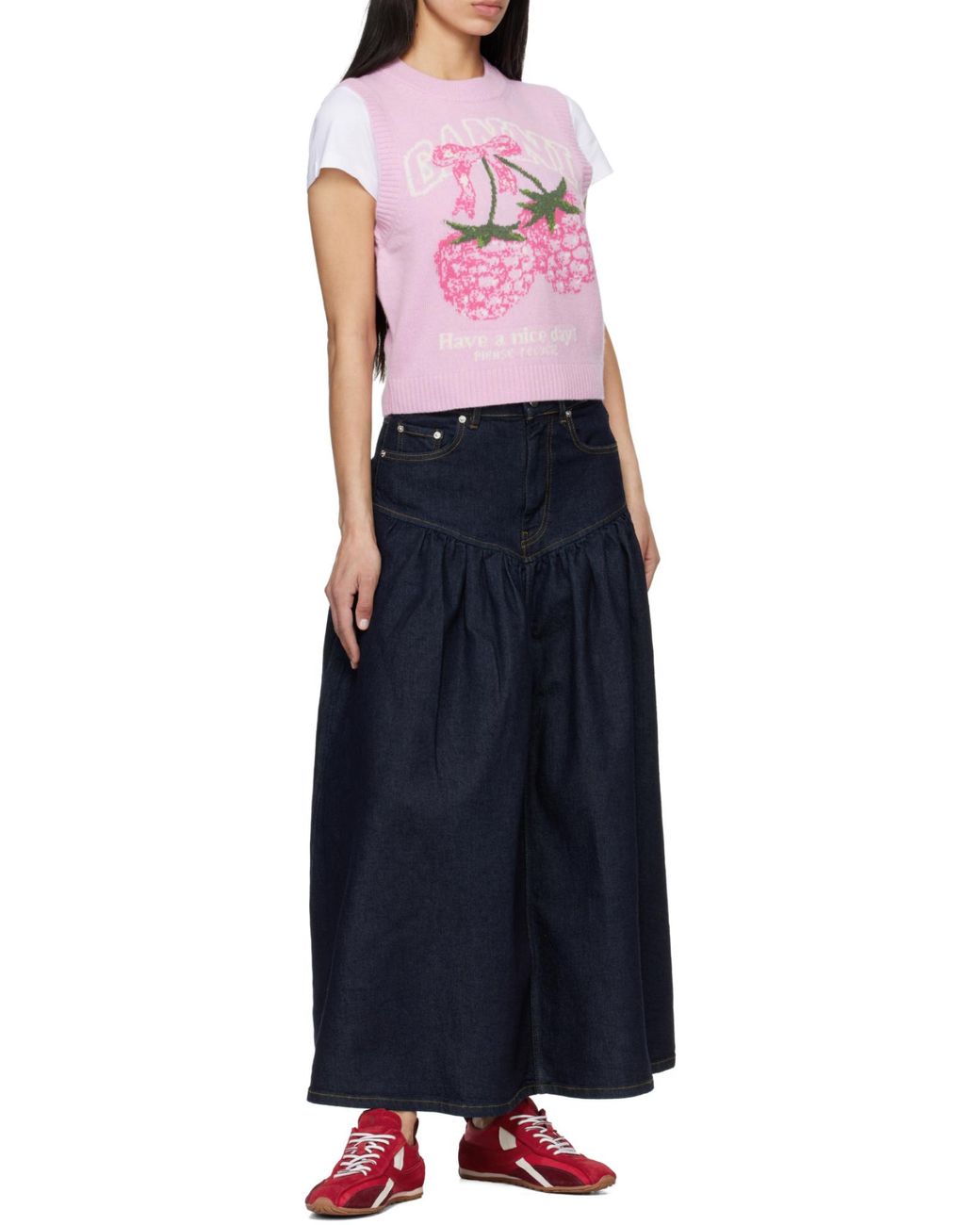 Ganni Pink Graphic Intarsia Knitted Top