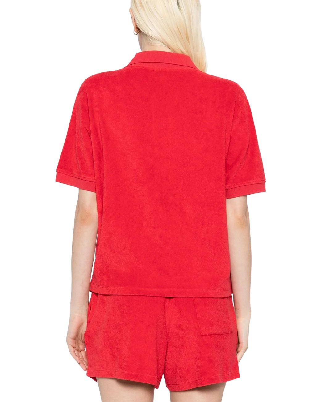 Sporty & Rich Red Vendome Terry Polo Top
