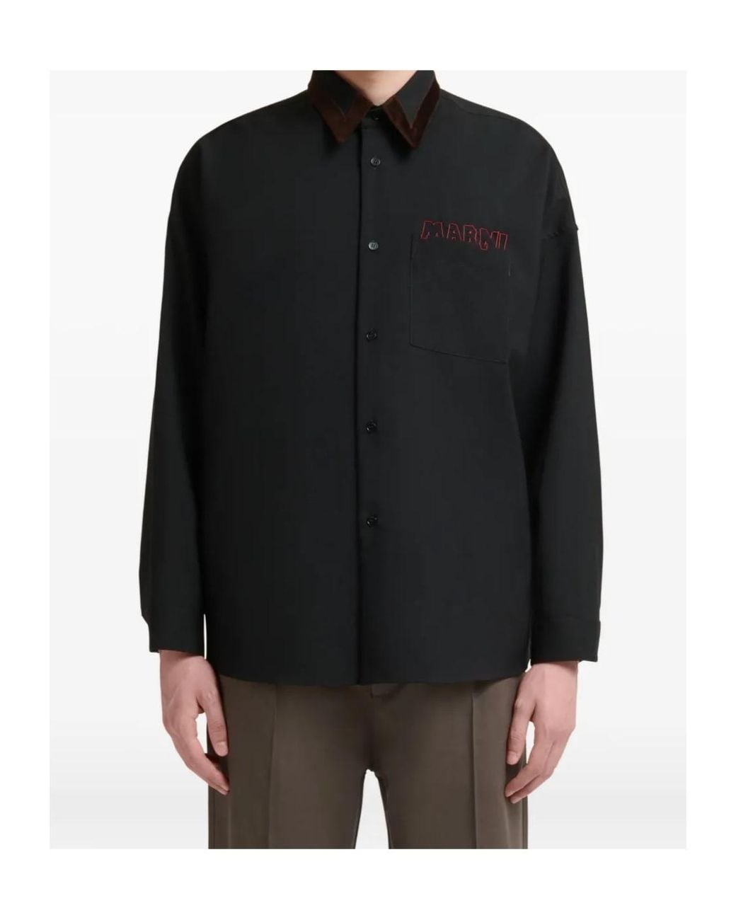 Marni Black Collared Long-Sleeve Shirt for men