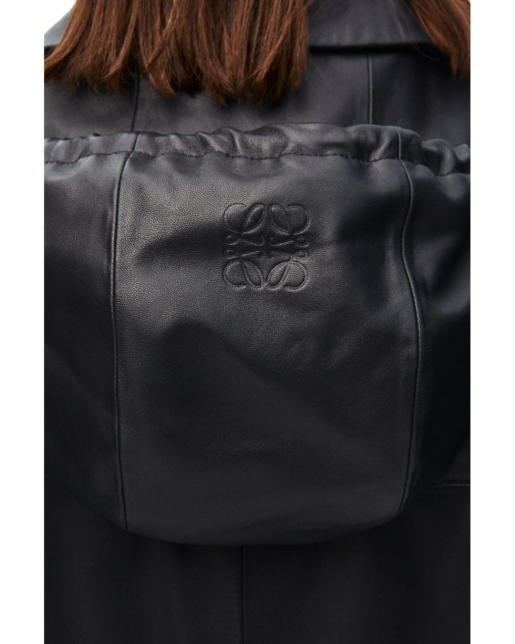 Loewe Black Hooded Zipped Leather Jacket for men
