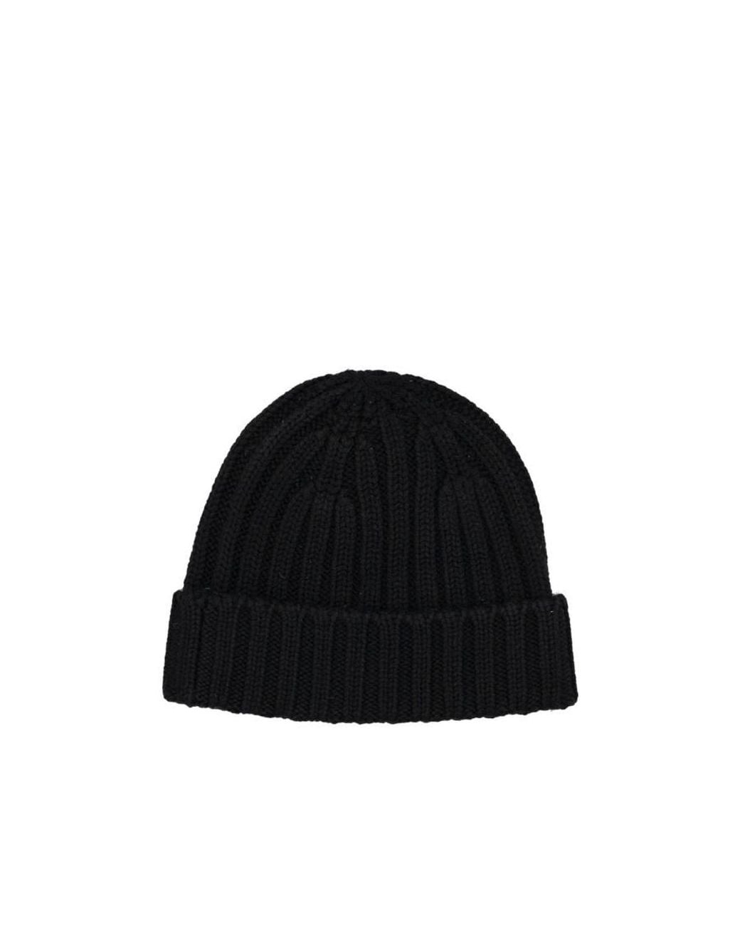 Aspesi Black Logo Patch Rib-Knit Beanie for men