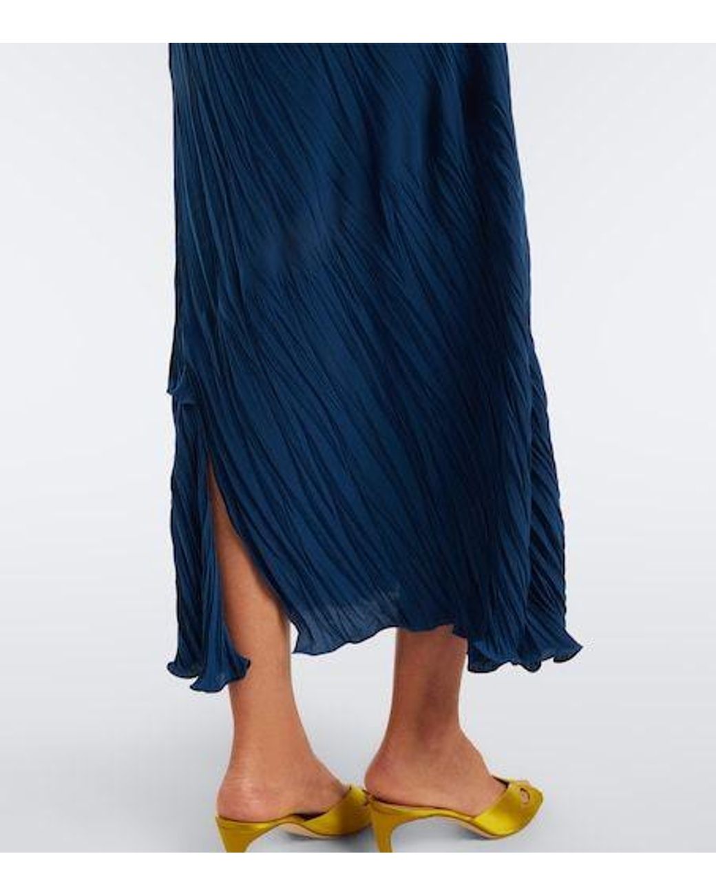 Victoria Beckham Blue Asymmetric Pleated Midi Dress