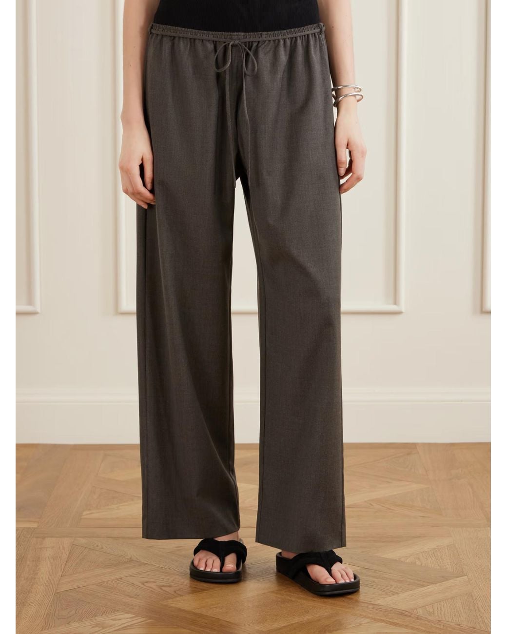 St. Agni Gray Everyday Wool Blend Wide-Leg Pants
