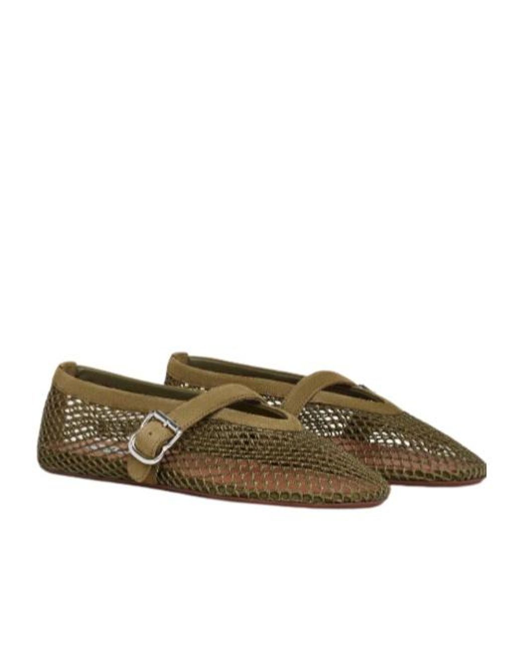 Alaïa Brown Alaïa Fishnet Buckled Ballet Flats
