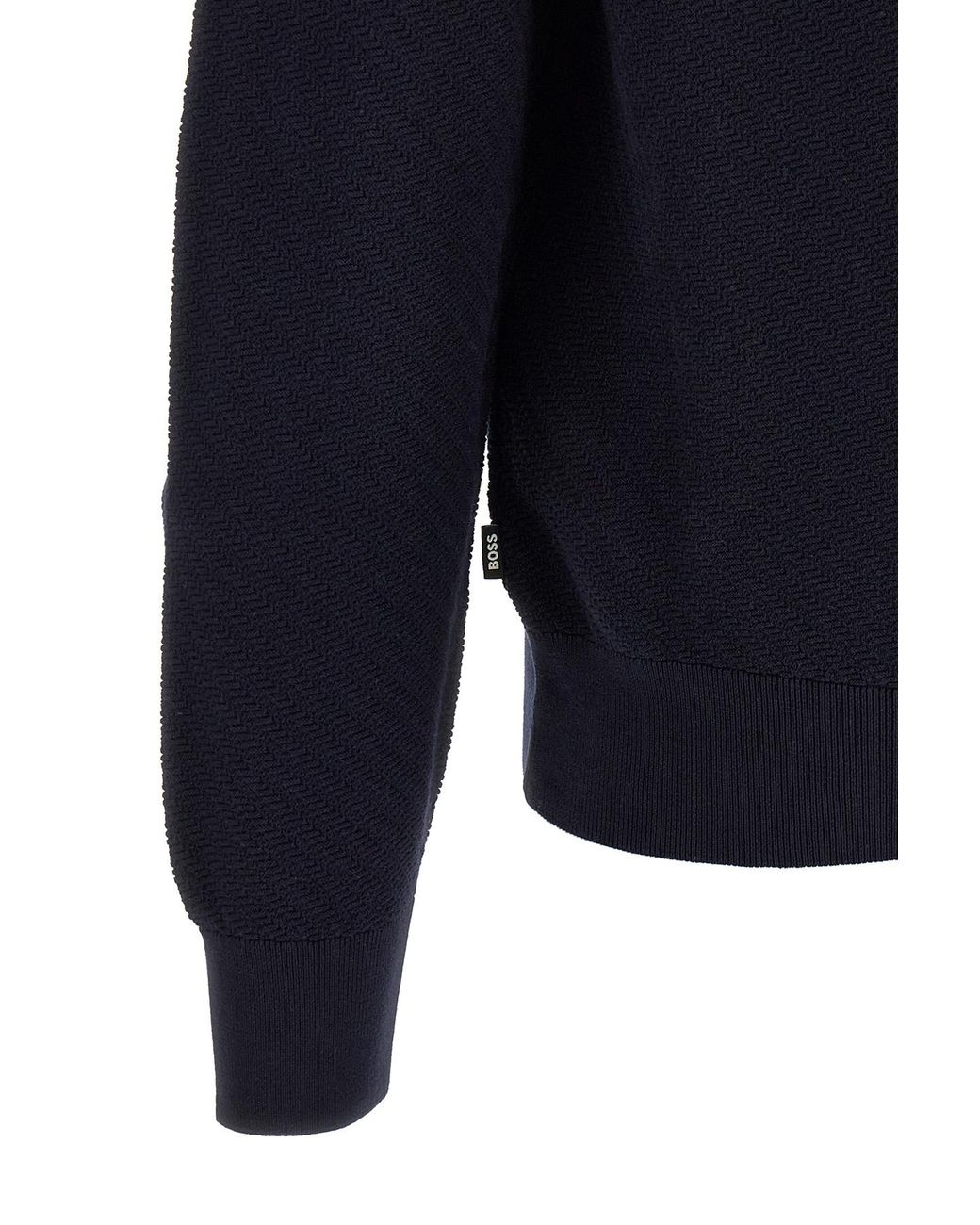 Boss Blue H-Lomarino Textured Knit Polo Shirt for men