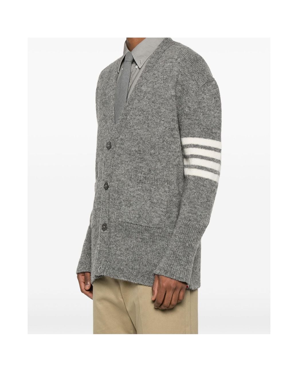 Thom Browne Gray 4-Bar Mélange Wool Cardigan for men