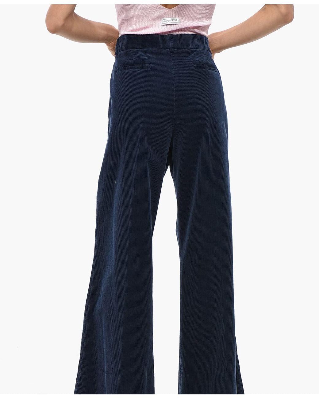 Ql2 Blue Melody Ribbed-Velour Wide-Leg Trousers