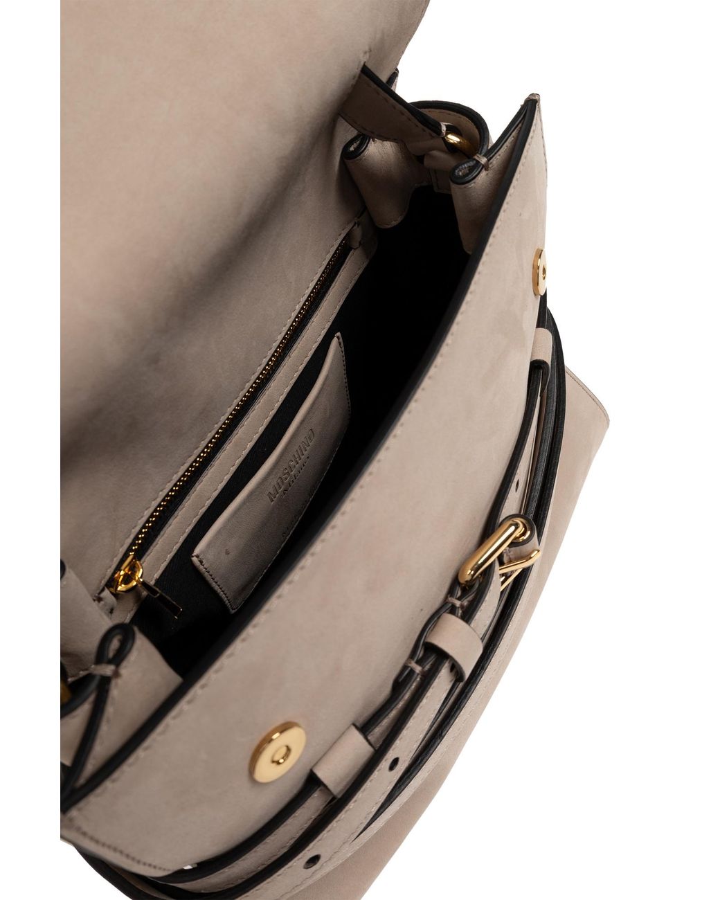 Moschino Natural Belt-Detail Leather Shoulder Bag