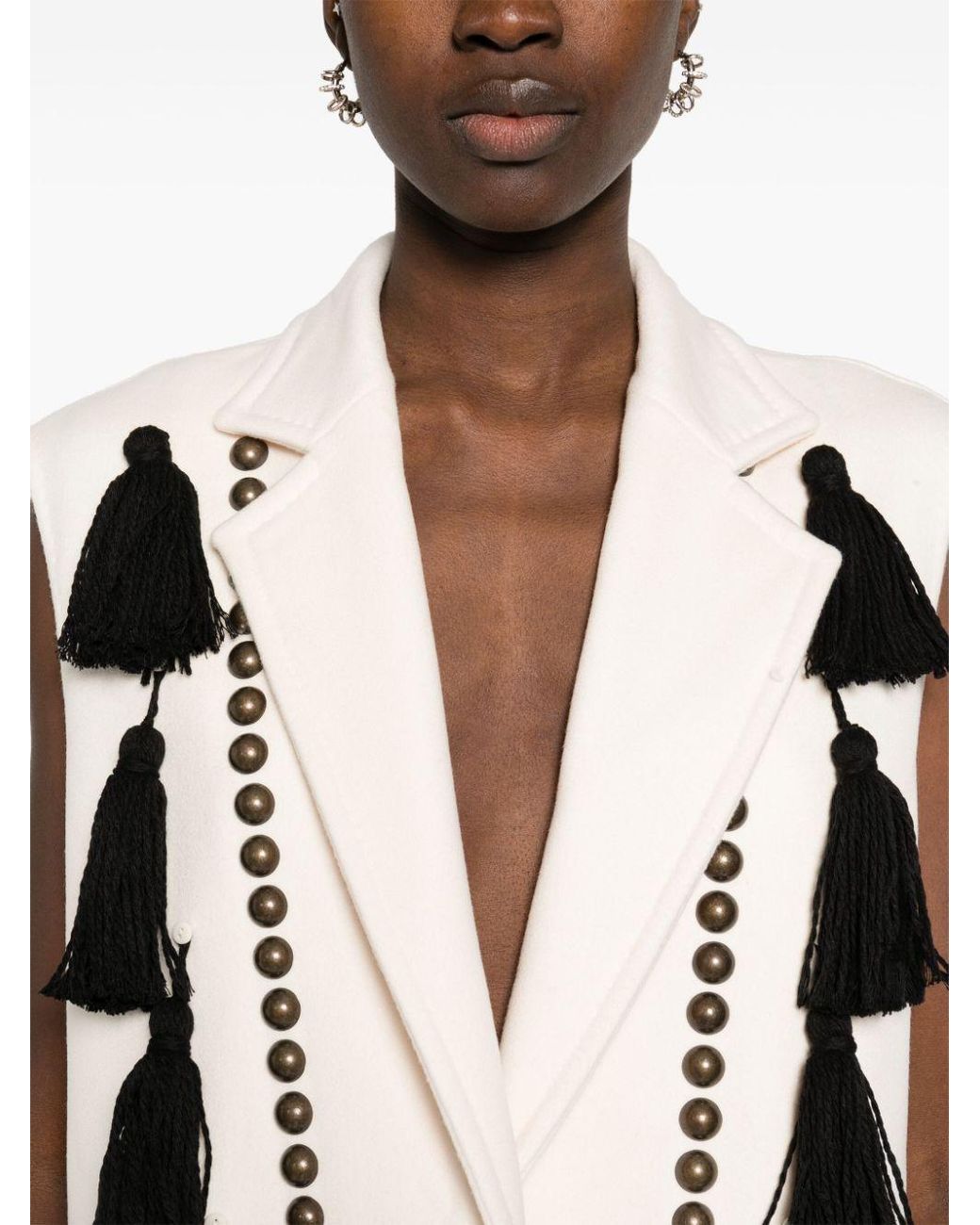 Max Mara White Tassle Detailed V-Neck Gilet