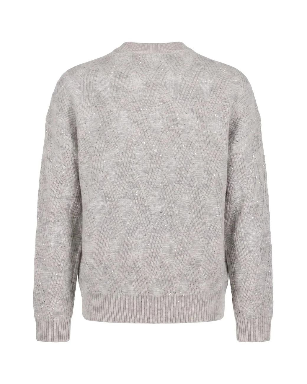 Peserico Gray Sequin-Embellished Cable-Knit Sweater