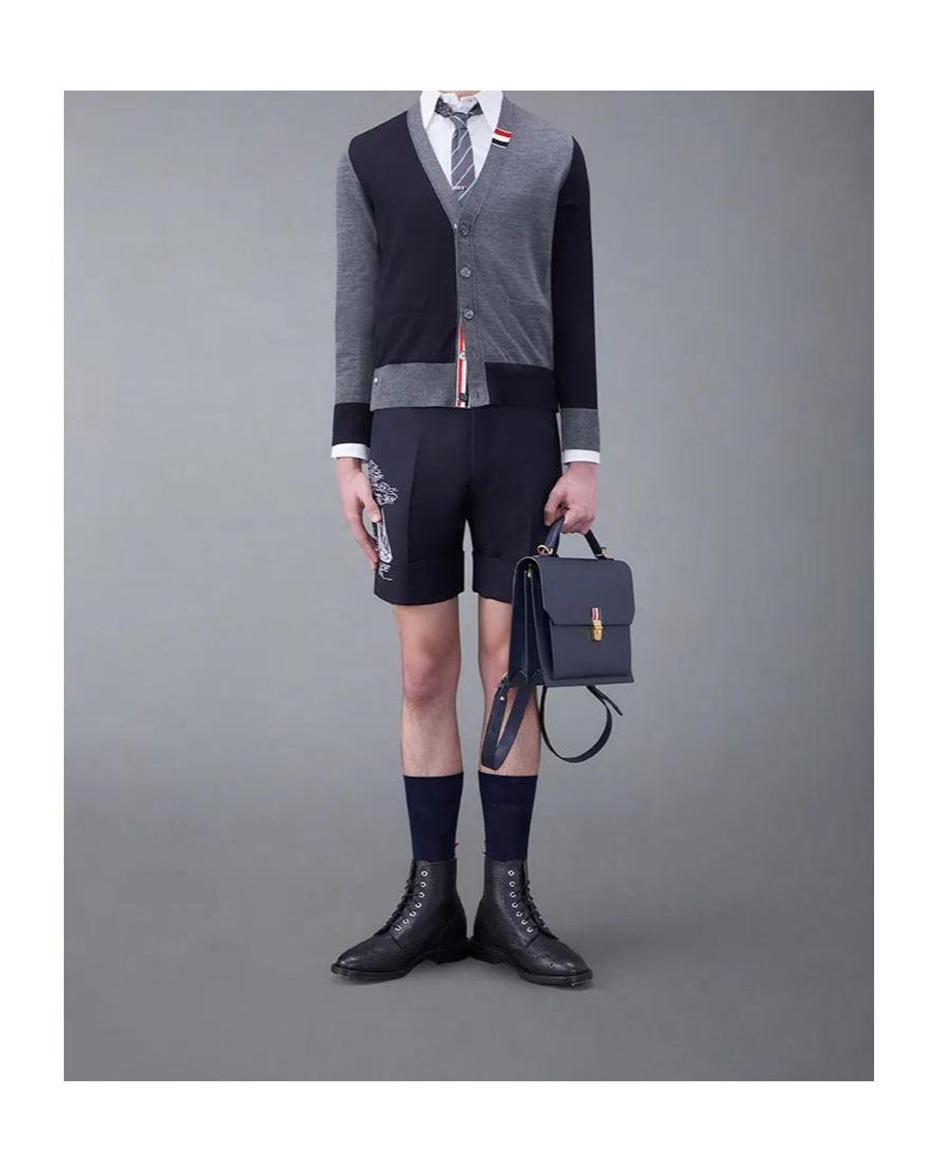Thom Browne Blue Panelled Button-Up Cardigan for men