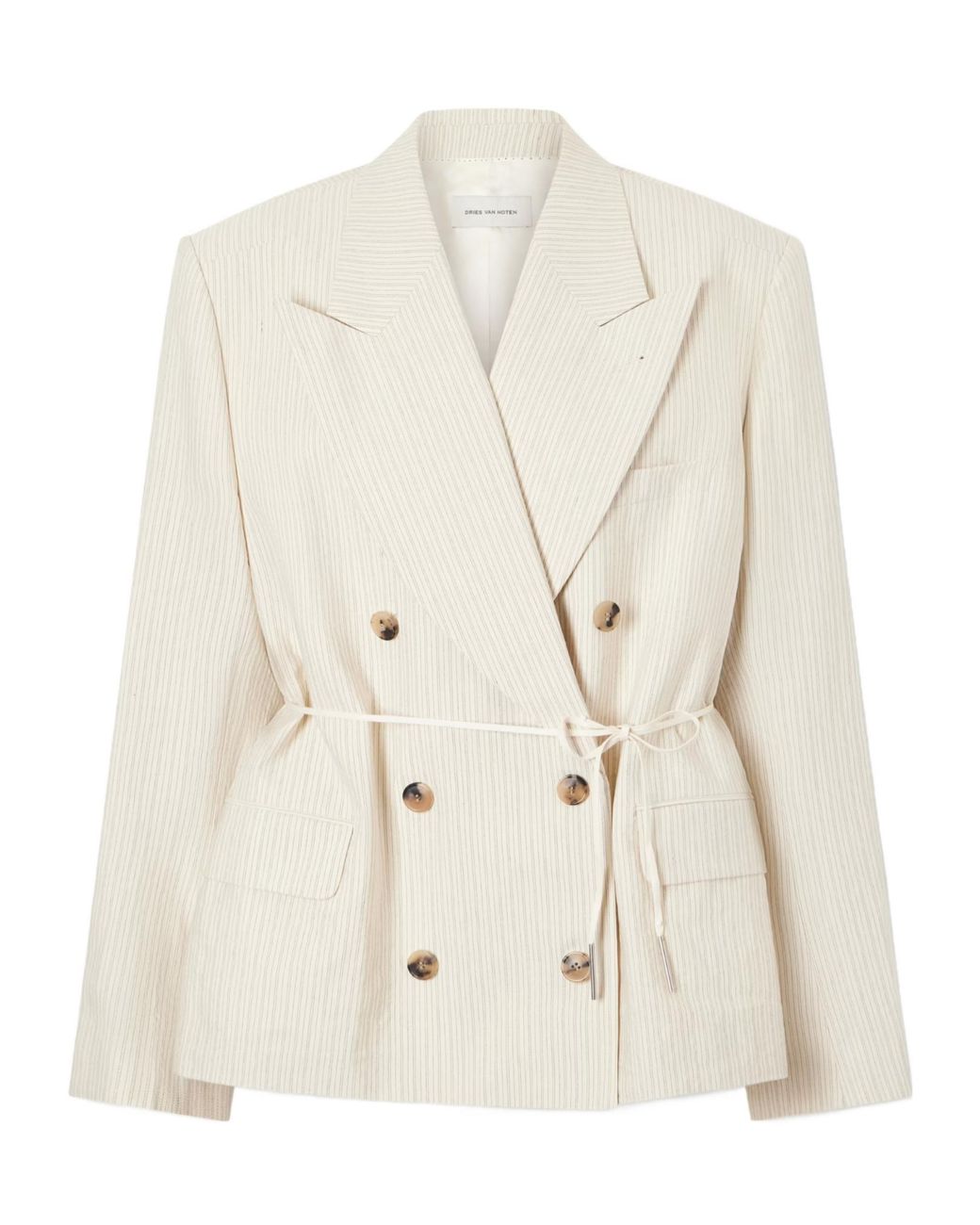 Dries Van Noten Natural Bosea Double-Breasted Striped Suit Jacket