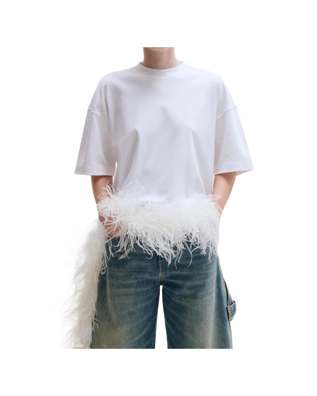DARKPARK Blue Smith Feather-Trim Oversized T-Shirts