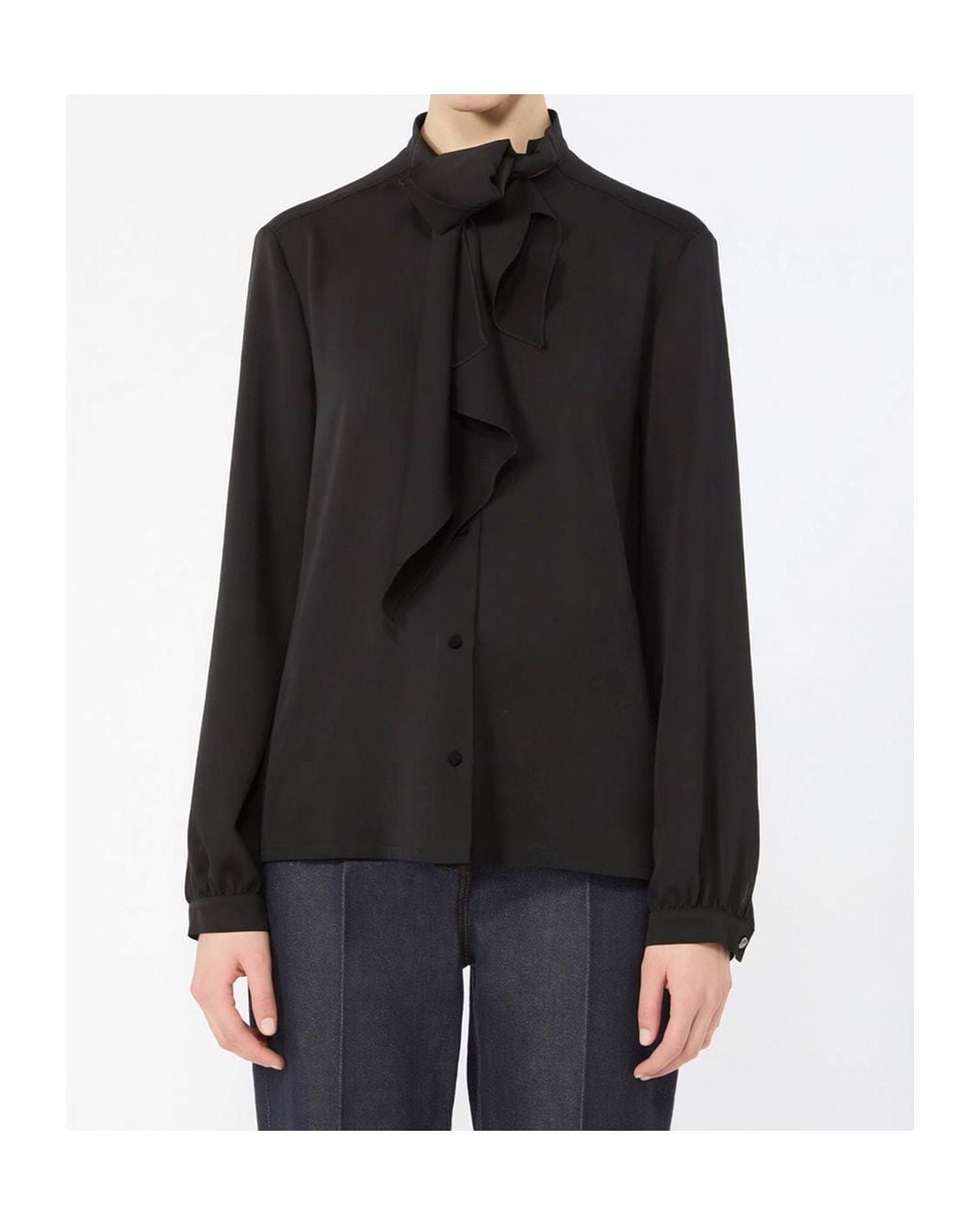 Max Mara Black Ruffled Silk Charmeuse Shirt