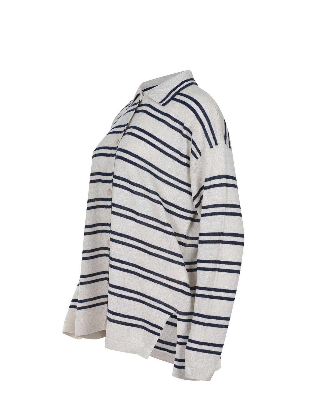 Max Mara Gray Linen Stripe Cardigan