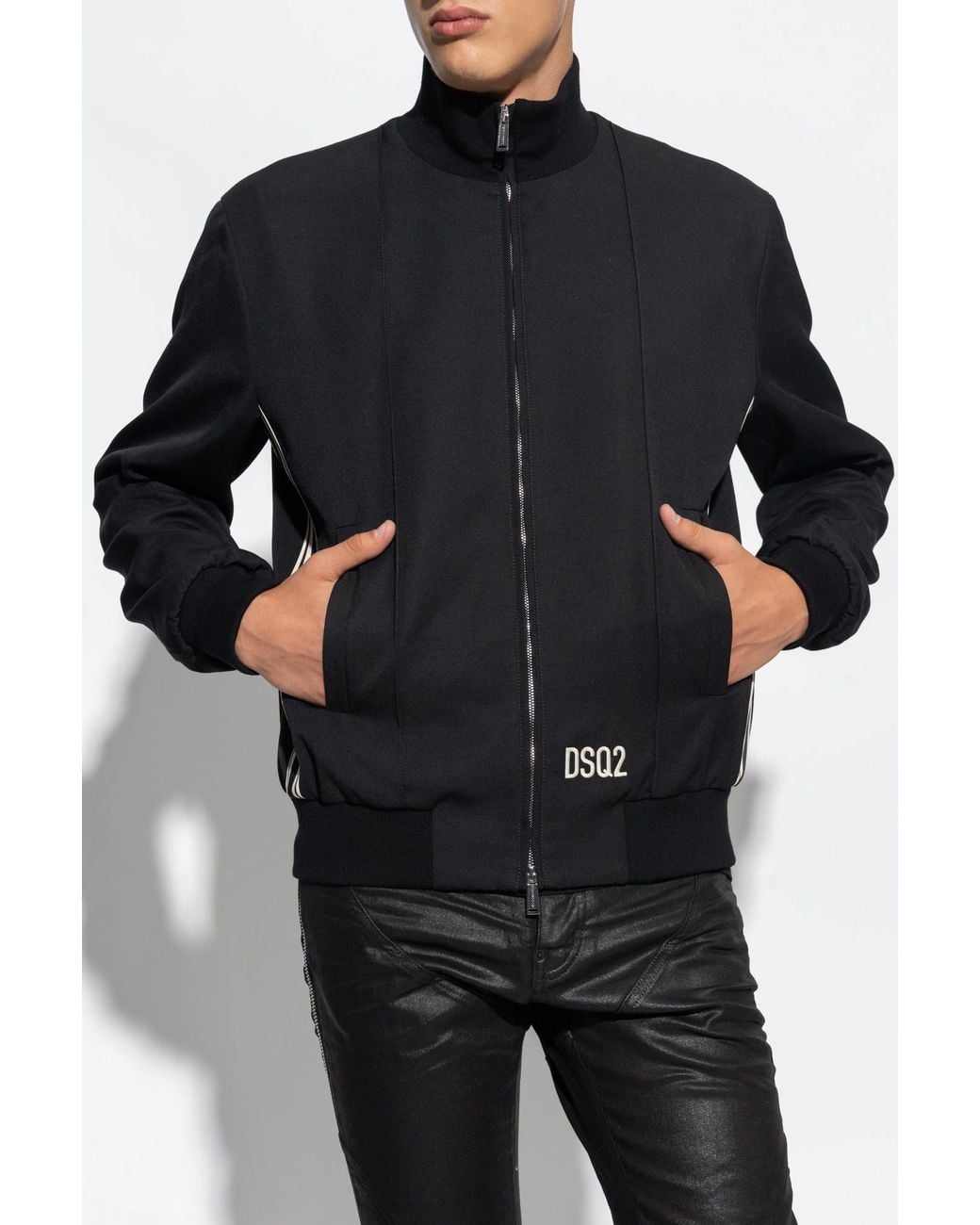 DSquared² Blue Logo Embroidered Zip-Up Bomber Jacket for men