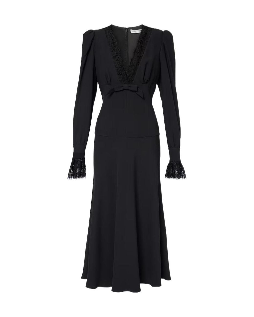 Alessandra Rich Black Lace-Trimmed Satin Midi Dress