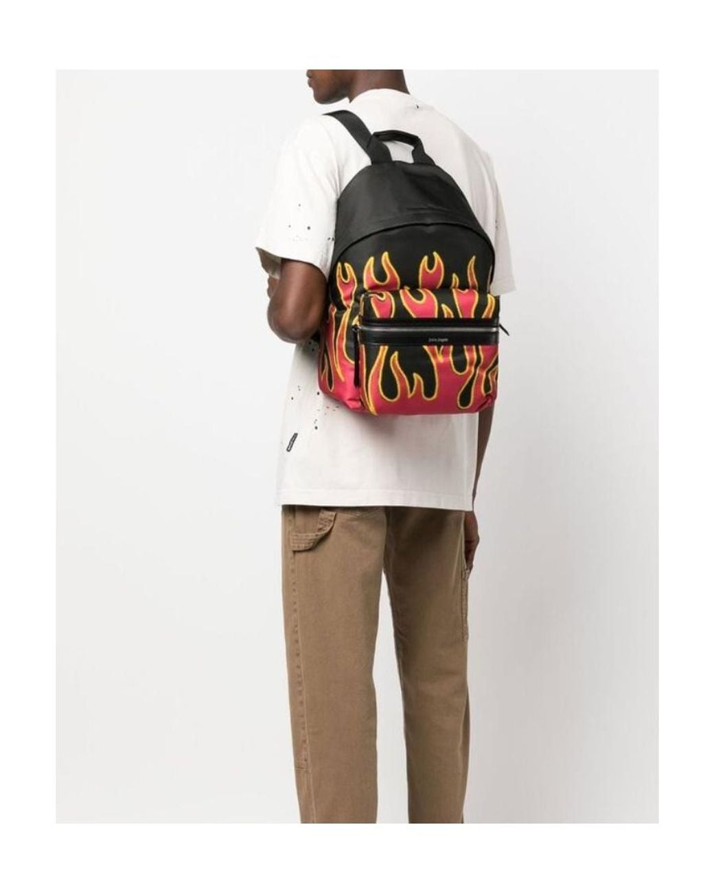 Palm Angels Red Flames Print Backpack for men